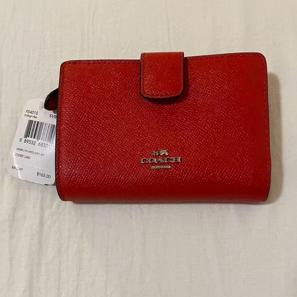 Coach Handbags - NWT Coach Crossgrain Leather Red Zip Wallet F54010
